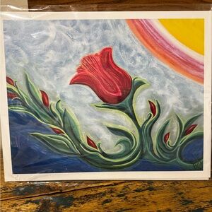 Vibrant Floral Print with Red and Green by Jill Janvier
